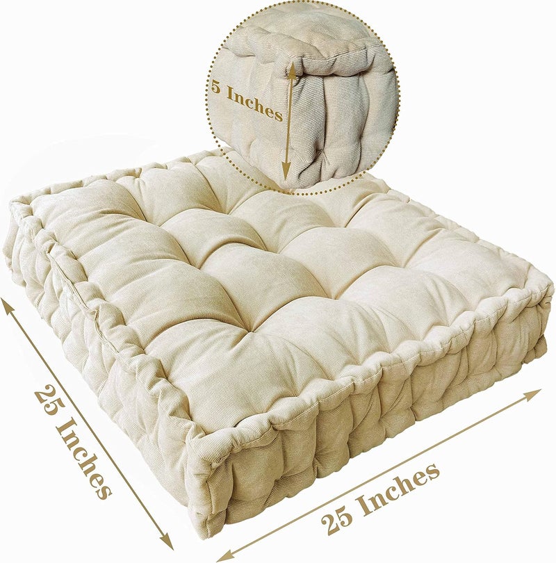 Verpert Floor Pillow 25x25 Inch,Square Meditation Cushion Floor Seating for Adults,Oversized Tufted seat Cushion Reading Nook for Kids, Yoga Meditation Pillow for Sitting on Floor, (Beige) - Image 4